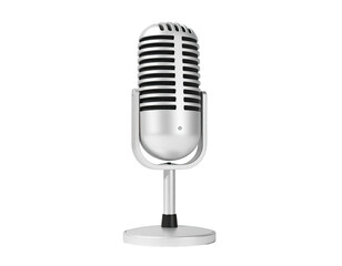 Classic silver microphone, isolated on black background, in a studio setting