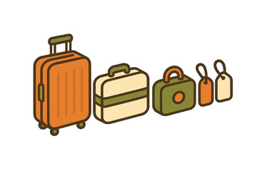 Traveling essentials with colorful suitcases and bags prepared for a trip