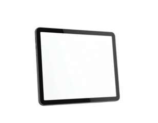 Modern tablet with a blank white screen, angled against a black background