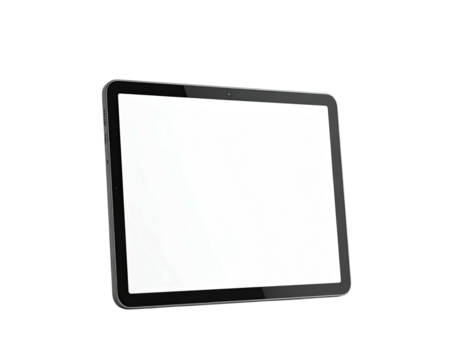 Modern tablet with a blank white screen, angled against a black background