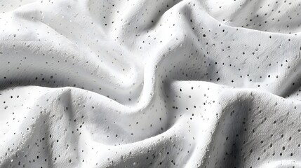Obraz premium Detailed captures white fabric with small perforations, showcasing a soft texture and delicate folds with subtle shadows.