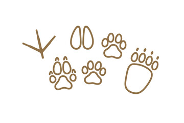 Various animal footprints showcasing different species and sizes in a simple brown outline design