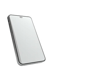 Sleek, angled smartphone with a blank white screen against a stark black backdrop