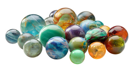 Fototapeta premium A collection of colorful glass marbles isolated on transparent background