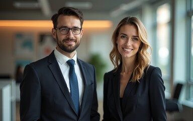 Portrait of two business associates in a luminous office. The ma. High quality