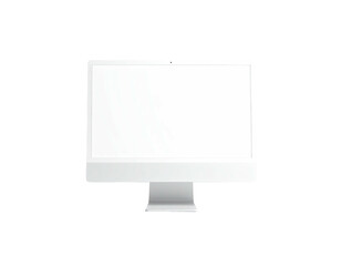 A sleek, white all-in-one computer on a black background, empty screen