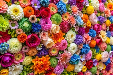 Wall covered in a colorful arrangement of flowers