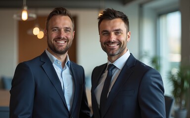 Portrait of two business associates in a luminous office. The ma. High quality