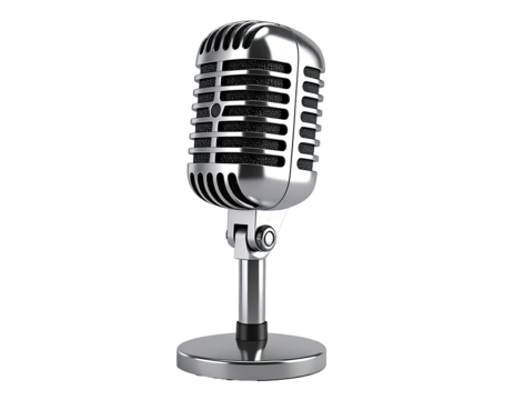Shiny, chrome vintage microphone stands out against a black background