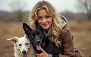 woman with dogs. High quality
