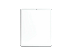 A blank, glowing white screen set on a tablet with a sleek, dark border