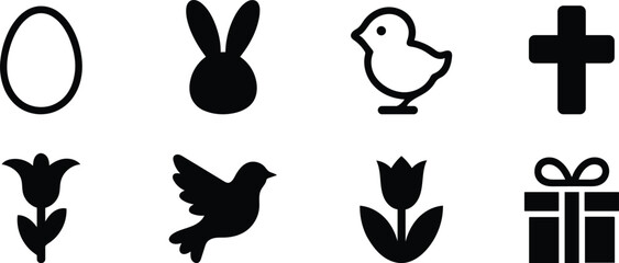 Easter symbols in monochrome icons collection set design template