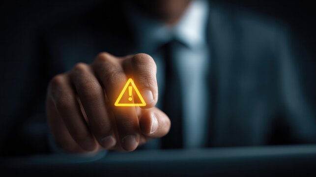 Emergency alert button pressed by businessman in office environment warning action serious situation