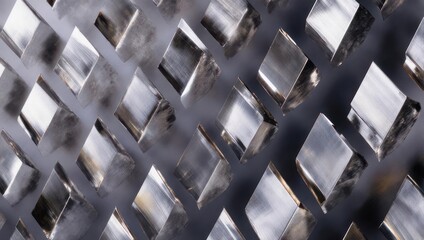 Close-up of a metal grid with squares and diagonal lines