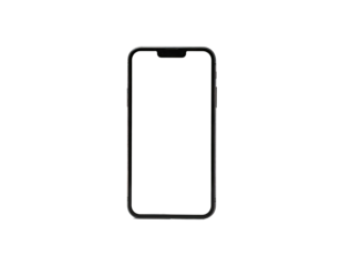 Front-facing smartphone with black screen, floating against a black backdrop