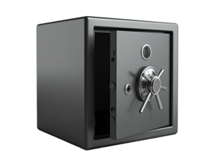 Shiny, metallic, open safe with combination dial, hinting at financial security