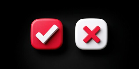 Professional digital check and cross icons representing approval and rejection symbols for interface design, validation, decision-making, and error communication in modern technology