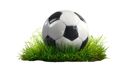 Obraz premium White and black soccer ball is on a green field isolated on transparent background