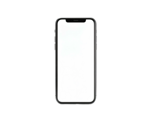 Modern, rectangular smartphone with a bright white screen, isolated on black