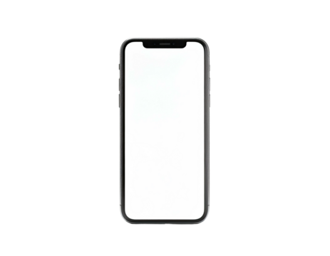 Modern, rectangular smartphone with a bright white screen, isolated on black