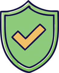 Green shield with yellow check mark symbolizing security verification protection and safety approval confirmation status or success assurance