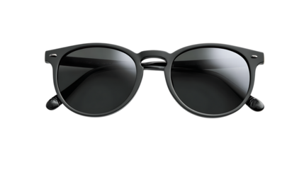 Black round sunglasses isolated on transparent background