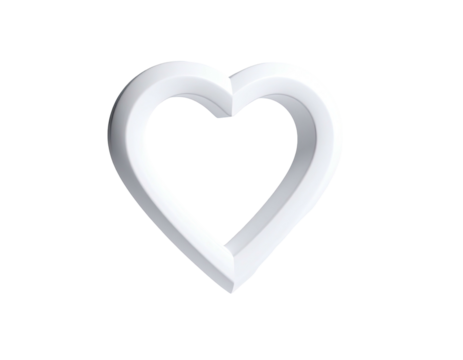 Three-dimensional, white heart shape isolated against a stark black background
