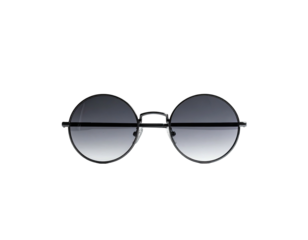 Round sunglasses with gradient lenses against a stark black background