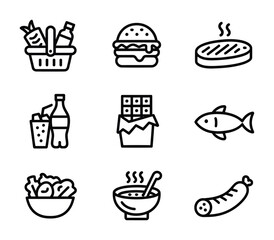 Food meal restaurant fast food grocery cooking icon collection