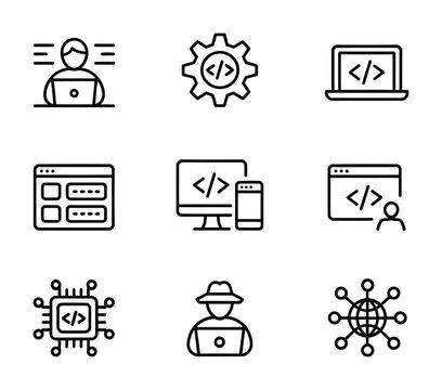 Coding programming development web software technology icon set