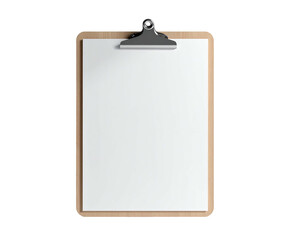 A close-up view of a clipboard with blank white paper against a black background