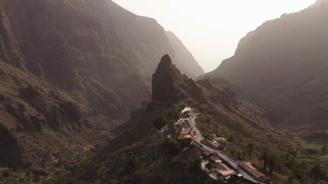 Aerial View of Masca Village and Mountain Valley, Tenerife, Canary Islands