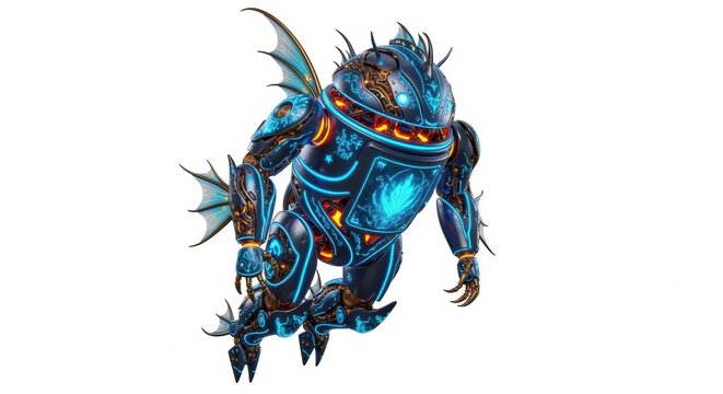 Ornate Aquatic Android with Bioluminescent Fins