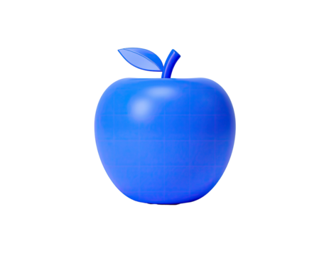 A 3D rendering of a shiny blue apple with a stem and leaf, isolated - Powered by Adobe