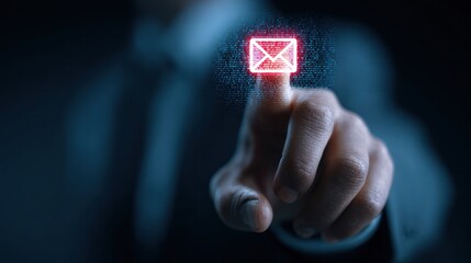 Digital communication action business email interaction modern office virtual environment close-up view technology concept