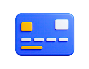 3D rendering of a blue credit card with distinct white and yellow details