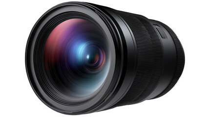 Camera lens with a blue and red stripe isolated on transparent background