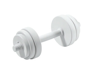 A monochrome rendered dumbbell with weight plates and a handle, isolated on black