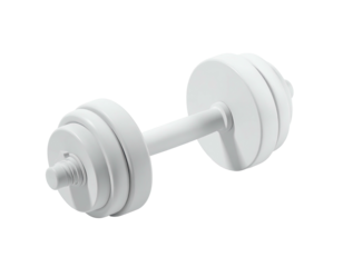 A monochrome rendered dumbbell with weight plates and a handle, isolated on black