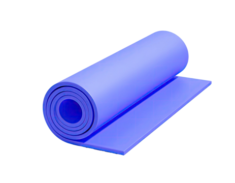Rolled-up, vibrant blue exercise mat on a black background