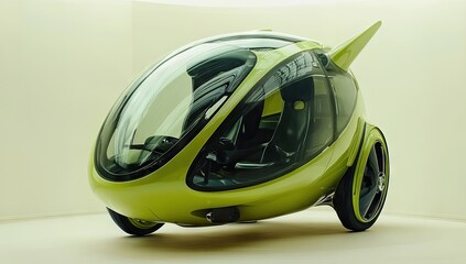 Futuristic three-wheeled vehicle with a transparent dome