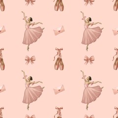 Pink Ballet Ballerina Seamless Pattern – Elegant Dance Illustration for Fabric, Wallpaper, and Decorative Design © slaviuk