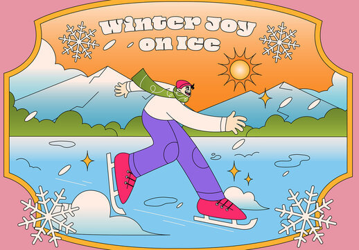 White And Blue Flat Design Ice Skating Asset Illustration