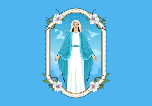 Blue Flat Design Feast Of the Immaculate Conception Fullset Illustration