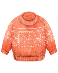 Watercolor Orange Christmas Sweater Illustration