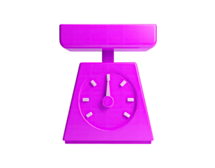 Bright pink, simplified weighing scale icon on black background