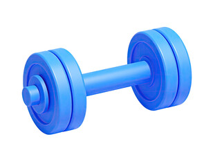 3D rendered blue dumbbell with circular weights on a black background