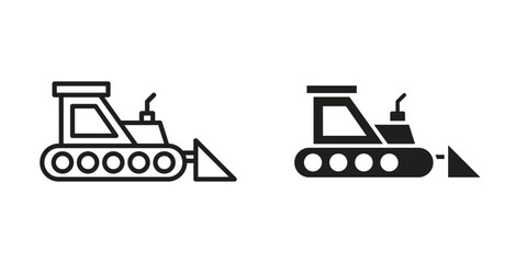 Naklejka premium Bulldozer icon art in black and white