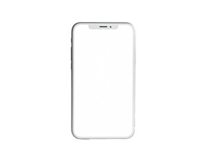 A modern silver smartphone with a bright white blank screen on a black background