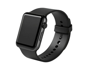 Black smart device with a rectangular face and black strap
